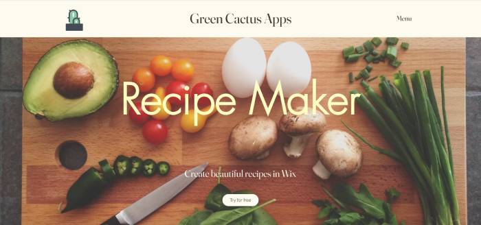 A picture of the homepage of Recipe Maker